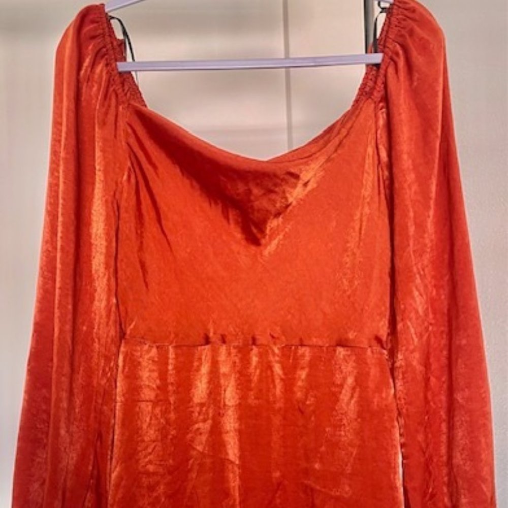 Orange, rust long sleeve cowl neck dress